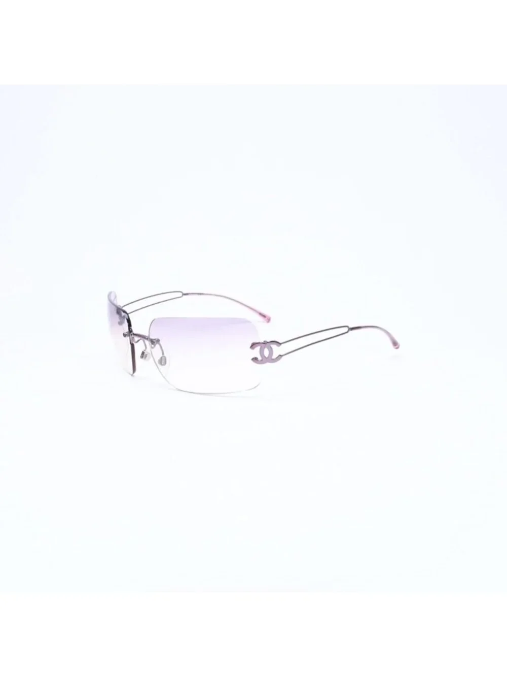 Chanel Rimless Sunglasses Side CC Logo Lavender Light Brown Gradient 16 Eyewear